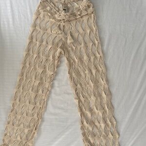 Beige Crochet Straight Leg Pants